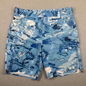 Under Armour Golf Shorts Mens 34 Blue White Abstract Camo Loose Fit HeatGear
